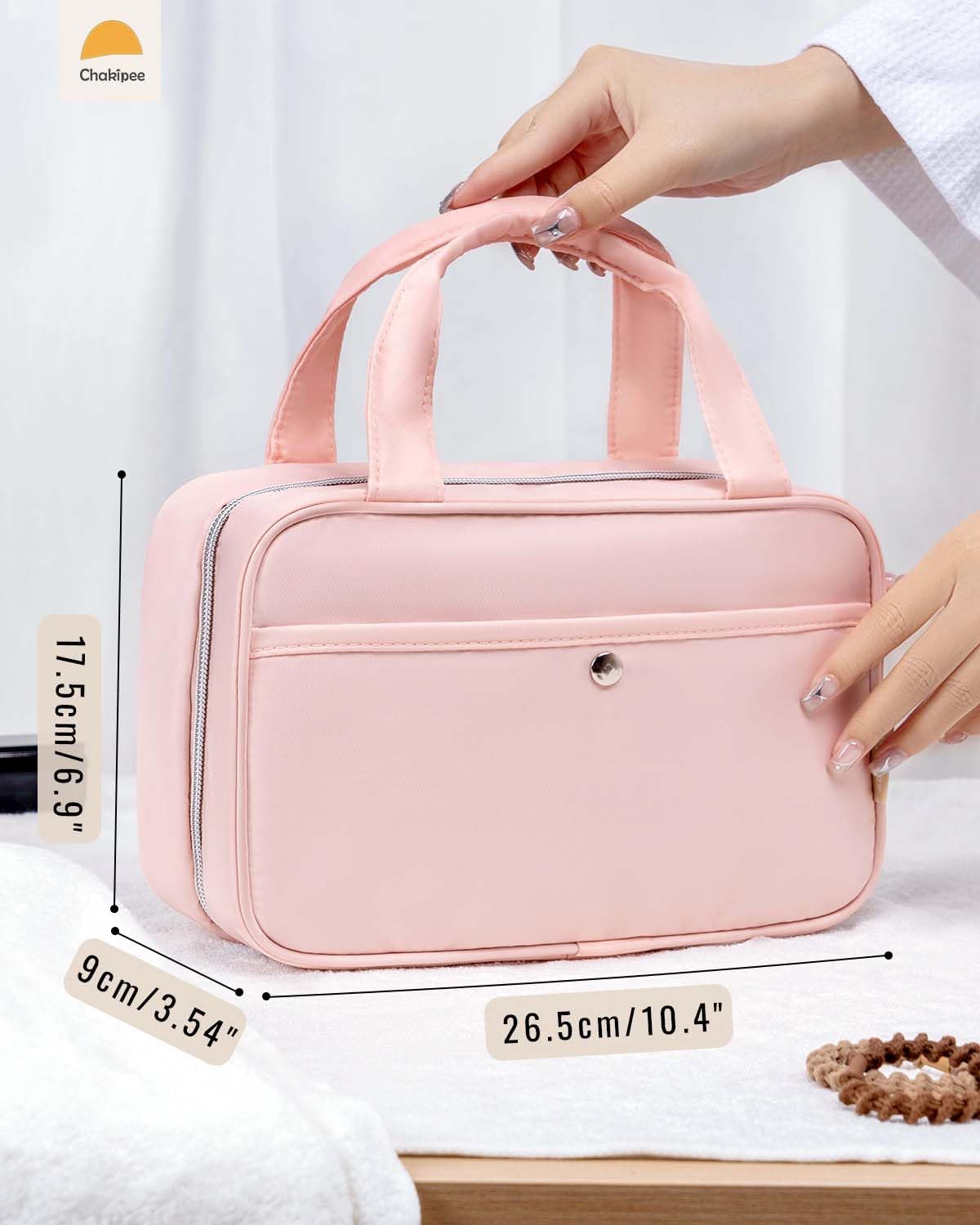 Travel Hanging Toiletry Bag for Women - Foldable Toiletries Waterproof Organizer with Clear Window, Lightweight Wash Bags for Essentials, Makeup, Shampoo，Pink, Medium