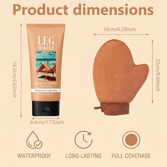 1Pcs Body Waterproof Leg Makeup Tattoo Cover Up Cream Full Coverage Foundation with 1 application glove for Daily Wear (Medium)