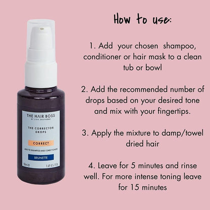 THE HAIR BOSS BY LISA SHEPHERD Brunette Corrector Drops to Add to Shampoo and Conditioner, 50ml