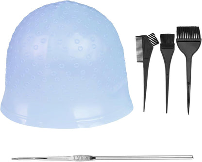 Punched Hole Silicone Highlight Hair Cap with Needle Brushes, 5 PCS Highlight Hair Cap Kit, Reusable Professional Salon Silicone Highlighting Frosting Tools for Women Men Professionals