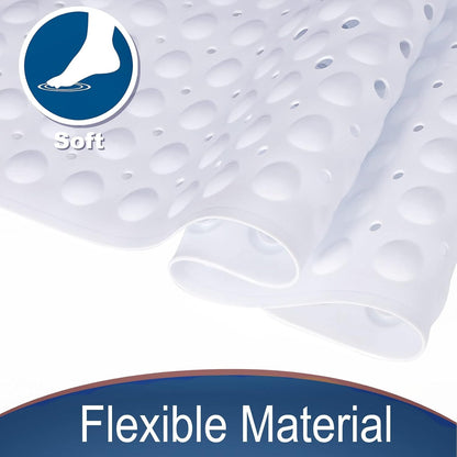 Yimobra Bath Mat 100 x 40 cm, Extra Long Non-Slip Shower Mats with Drain Holes and Suction Cups, Machine Washable, Bathtub Mats Ideal for Elderly &amp; Children, Soft on Feet, White