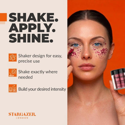 Stargazer Glitzy Body Glitter Shaker Red | Face Body Eyes Hair &amp; Nails Sparkle | Fine Festival Makeup | Cruelty-Free Cosmetic