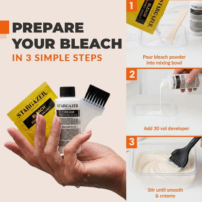 Stargazer Hair Bleach Kit with Powder &amp; Developer Cream - Hair Lightening for Pre-Colour Preparation - Easy Home Use - Cruelty-Free