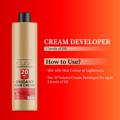 KUAF Professional Cream Hair Developer Activator Peroxide for Hair Colouring Long Lasting Colour and Full Grey Coverage 6% 20 Volume 1000ml