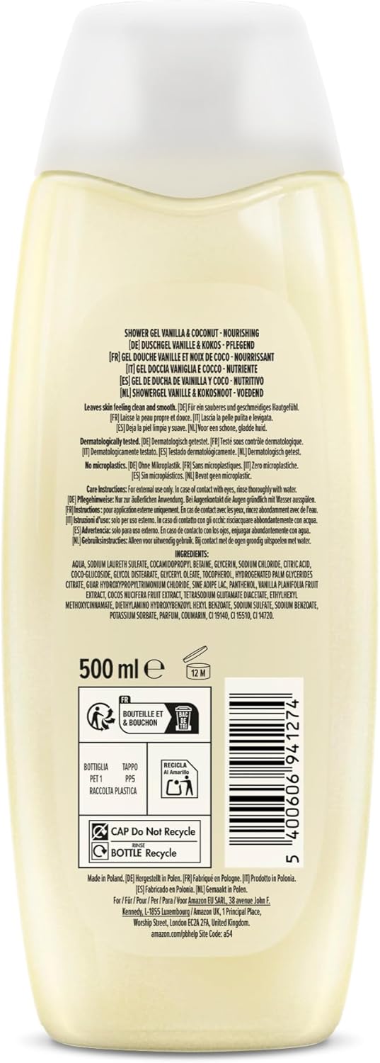 by Amazon Vanilla &amp; Coconut Shower Gel, 2 x 500ml