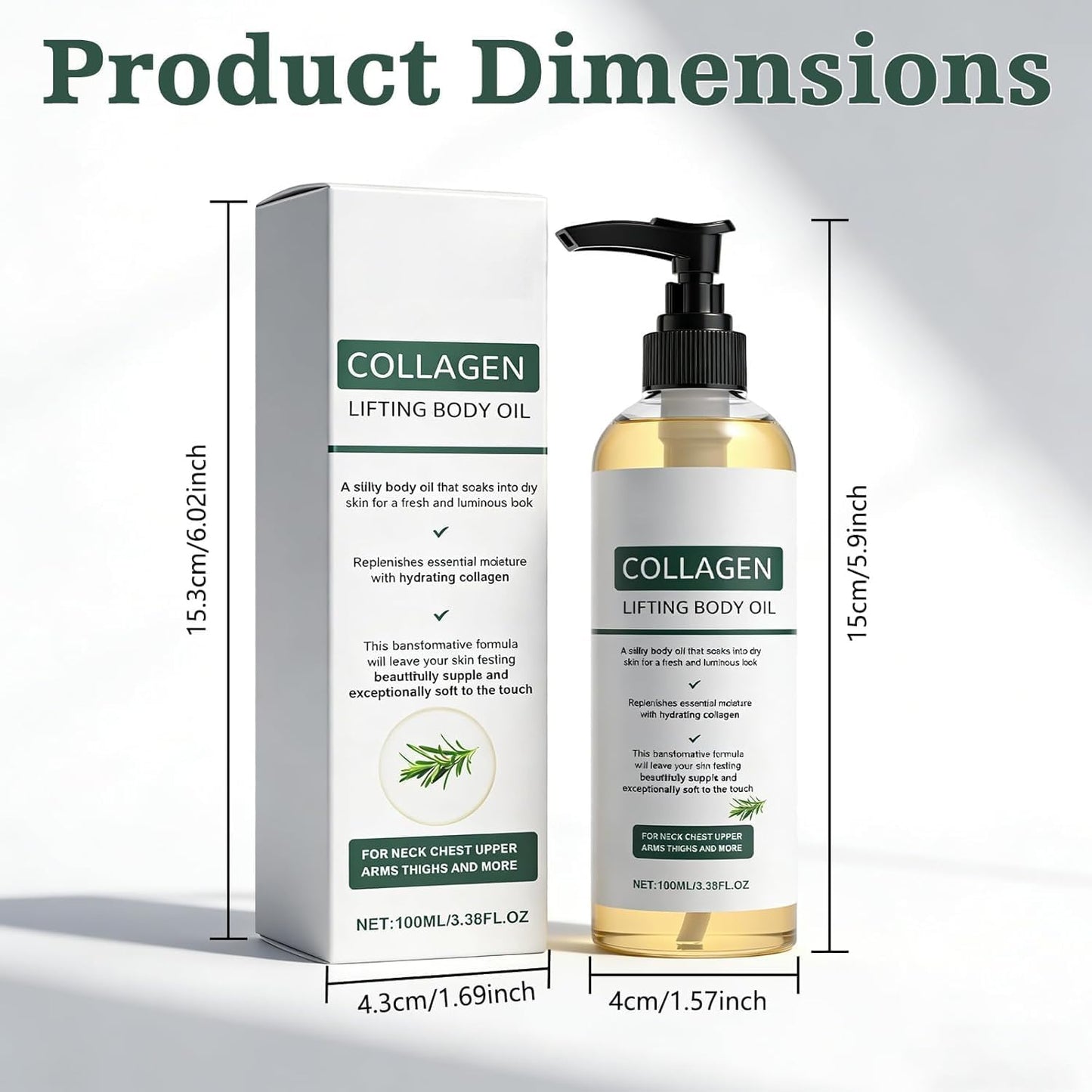 Collagen Lifting Body Oil, Collagen Oil For Skin Tightening, Collagen Hydrating Body Oil with Rosemary, Firming Body Oils for Neck Chest Arms Legs Stomach, Moisturizes &amp; Smoother Skin 100ml