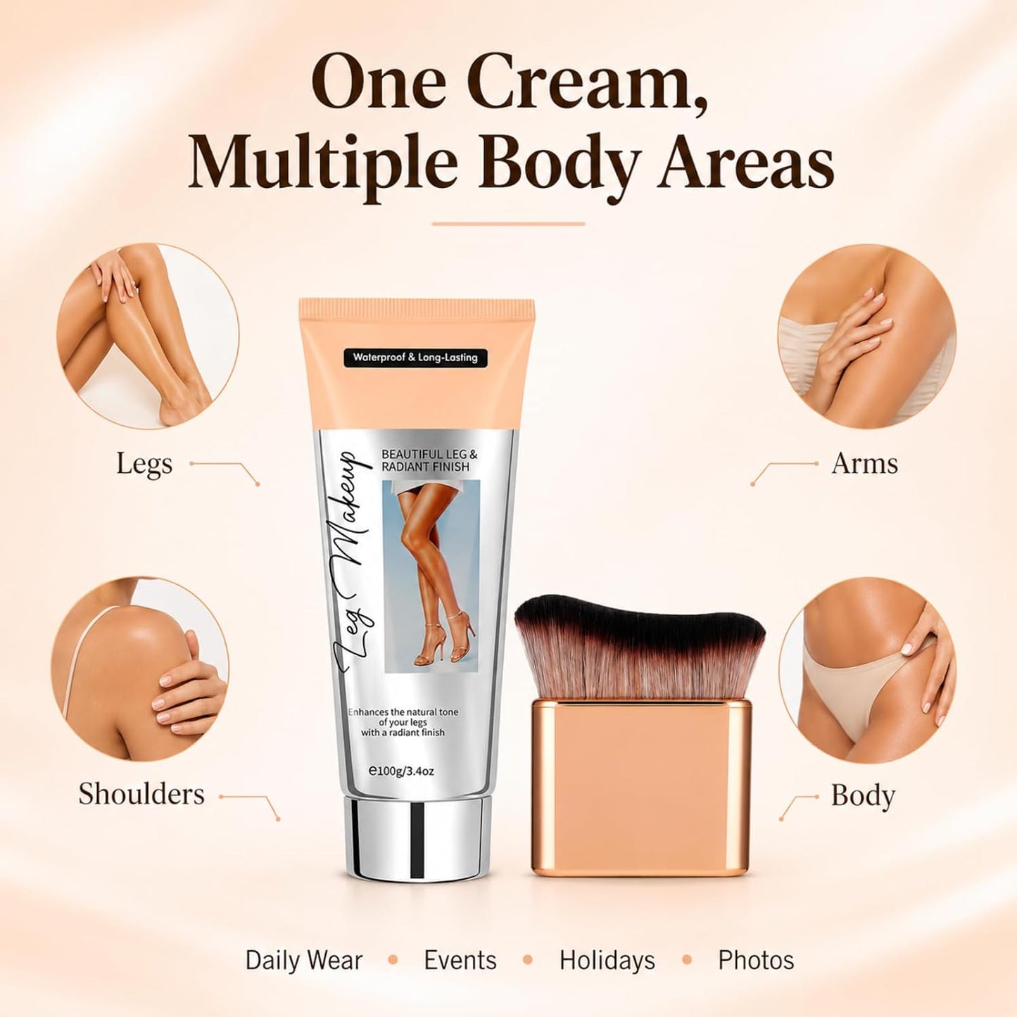 Leg Makeup With Brush, Body Concealer, Full Coverage Makeup – Water-Resistant Transfer-Resistant Cream for Uneven Tone, Natural Finish Leg &amp; Body Makeup for Summer Events, 100ml