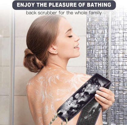 URAQT Exfoliating Back Scrubber for Shower, 37 Inches Back Washer with Handles, Soft Shower Bath Scrub for Women and Men, Double-Side Use Exfoliate Washcloth Bath Tool to Scrub Your Body Deeply