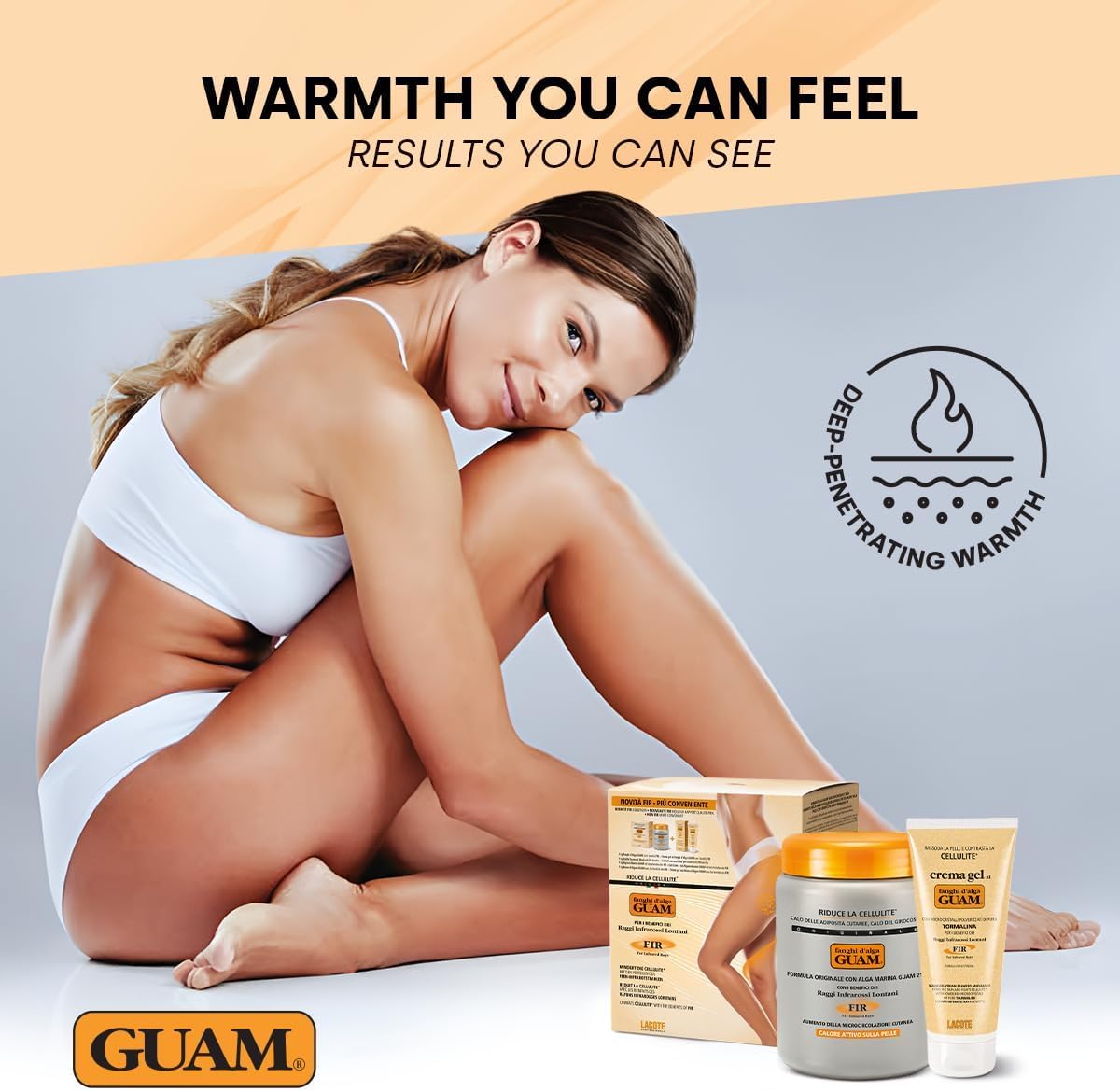 GUAM FIR Seaweed Mud Anti Cellulite Treatment + Tourmaline Cellulite Cream Gel Set, Body Leg &amp; Tummy Tightening Duo, 1kg Hot Body Wrap &amp; 250ml Slimming Mud Gel, Skin Firming and Smoothing Care