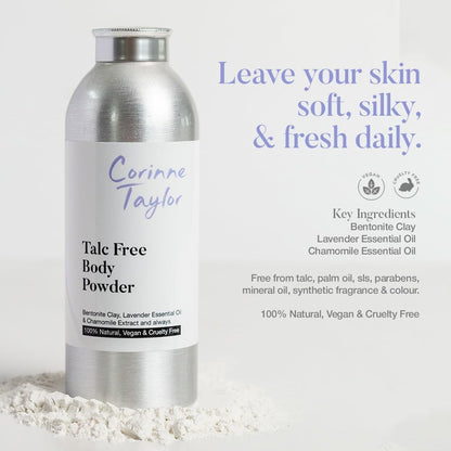 Corinne Taylor Organic Talc-Free Body Powder with Lavender &amp; Chamomile – Natural Dusting Powder for Anti-Sweat, Anti-Chafing &amp; Sensitive Skin – Gentle Absorbent Powder 85g