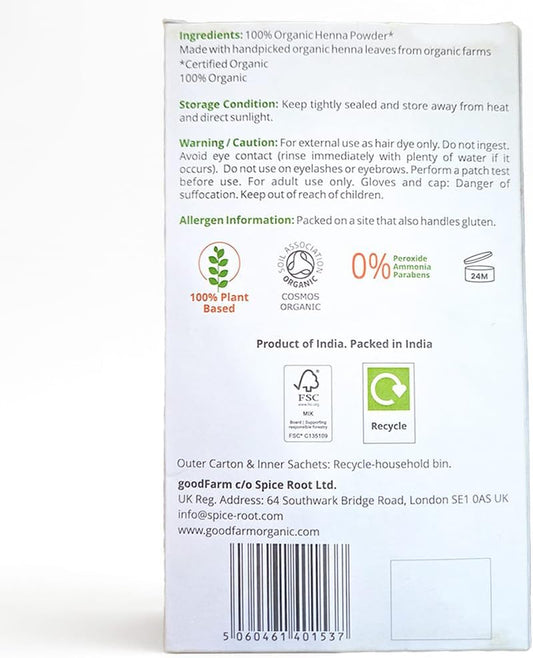 Organic Henna Powder 250g (5 x 50g Convenient Sachets) | Plant-Based Hair Colour | Single-Ingredient, Certified Organic | No Peroxide, No Ammonia, No Parabens
