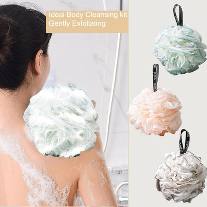 3pcs Loofah Sponge Shower Loofahs Bath Sponges Mesh Balls 3 Colors for Body Wash Back Scrubber Bathroom Men Women - Scrubber Cleaning Bathing Accessories