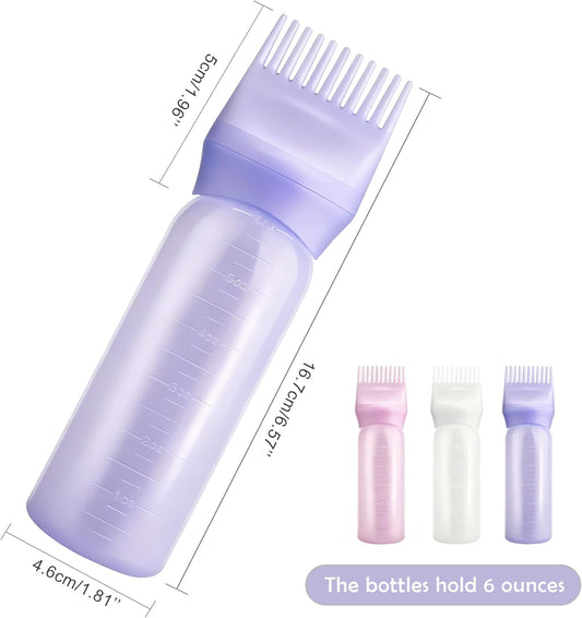 3 PCS 170ml Root Comb Applicator Bottles with Graduated Scale, Soft Pliable Hair Oil Applicators Dye Brush Applicator Bottle for Hair Oiling Applying Massaging Coloring (3 Colors)