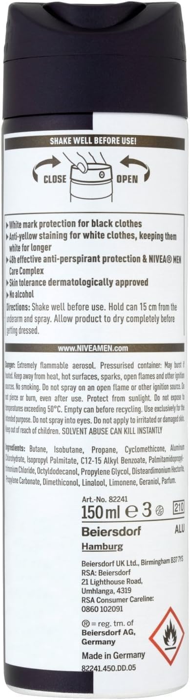 NIVEA MEN Black &amp; White Original Anti-Perspirant (150 ml), 72hr Anti-Sweat Deodorant for Men, No Stains on Black and White Clothes