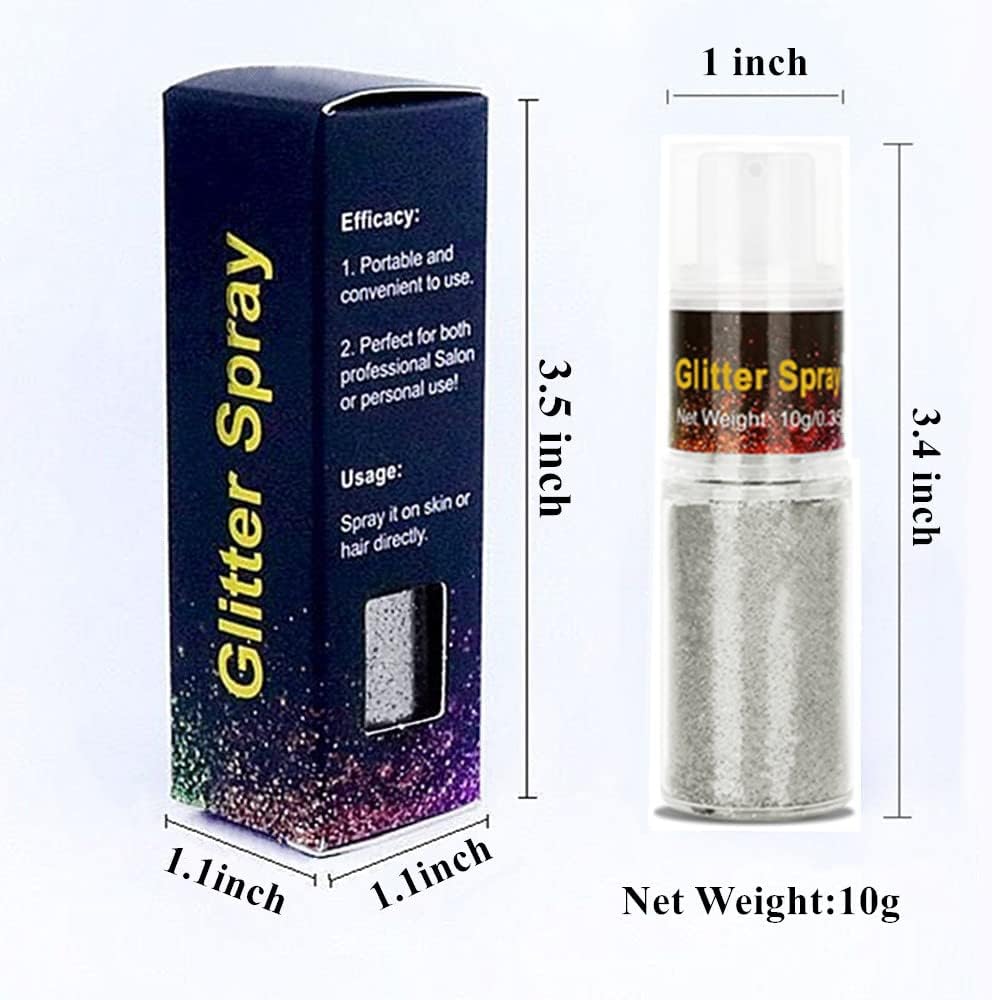 Go Ho Hair and Body Glitter Spray,Festival Glitter Powder Makeup for Hair/Body/Clothes,Glitter Spray for Silver Christmas Decorations,Silver Loose Sparkle Powder Glitter,10g