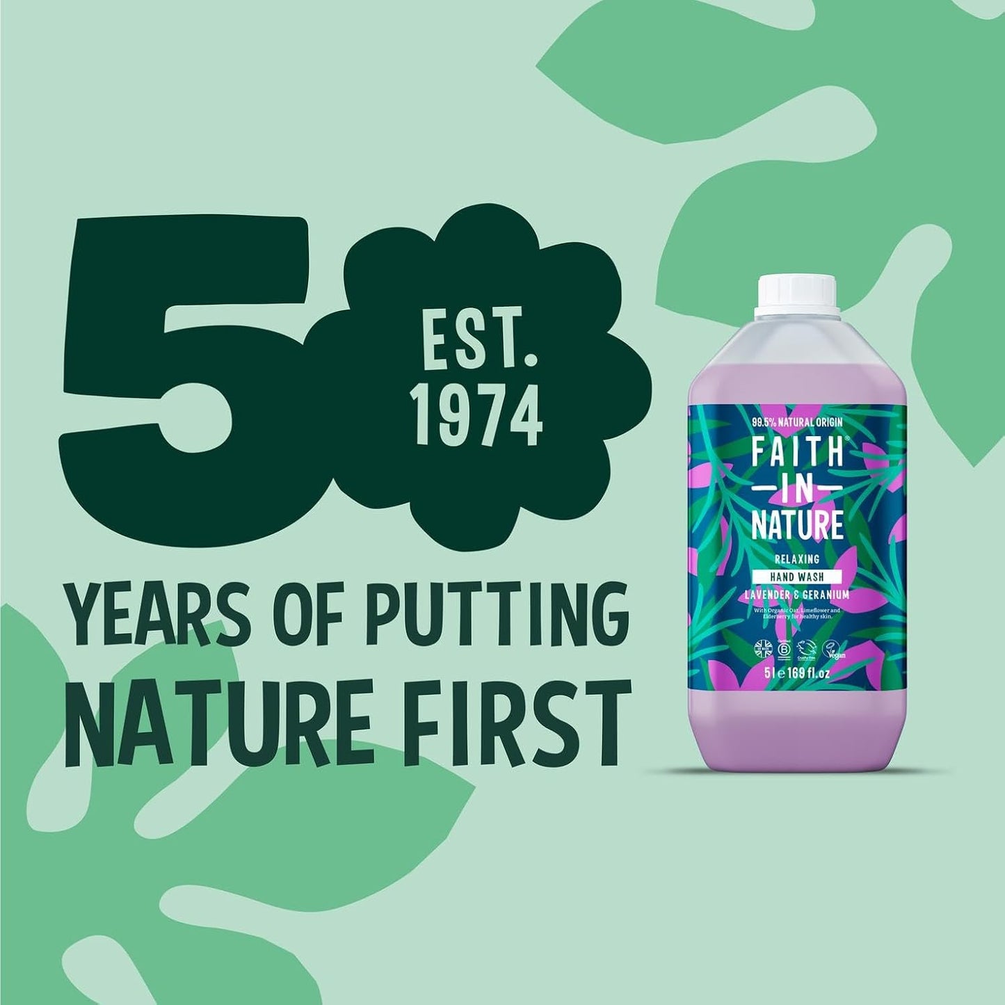 Faith In Nature Natural Lavender and Geranium Liquid Hand Wash, Relaxing, Vegan and Cruelty Free, No SLS or Parabens, 5 L Refill Pack