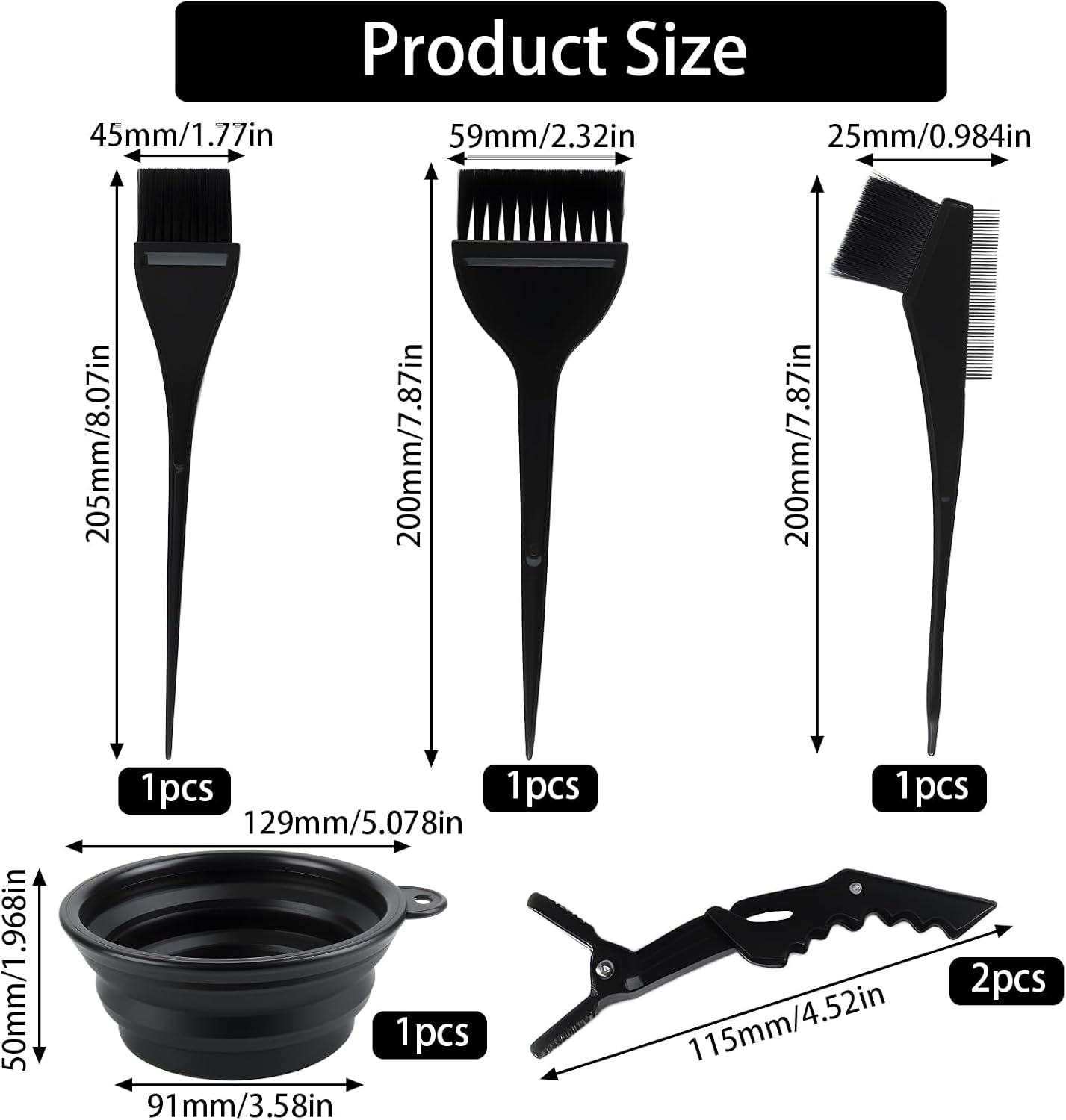 6 PcsHair Dye Bowl and Brush Kit, Hair Colouring Kit, Hairs Coloring Bleaching Kits: 3 PcsHair Dye Brush and Bowl Set, 2 Clips, 1 Mixing Bowls, for DIY Beauty Salon Home