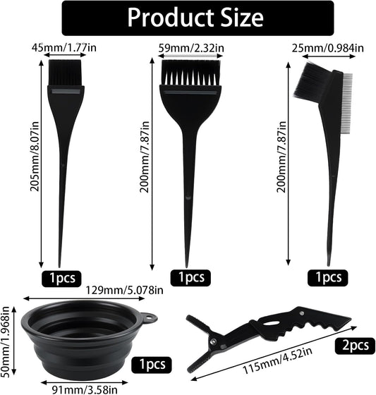 6 PcsHair Dye Bowl and Brush Kit, Hair Colouring Kit, Hairs Coloring Bleaching Kits: 3 PcsHair Dye Brush and Bowl Set, 2 Clips, 1 Mixing Bowls, for DIY Beauty Salon Home