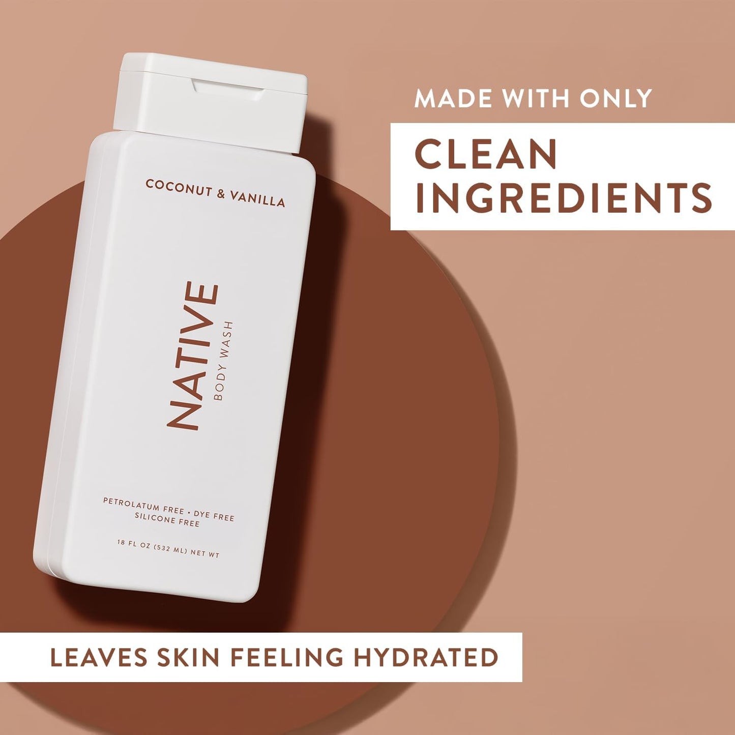 Native Shower Gel &amp; Body Wash for Women &amp; Men - Free of Sulphates &amp; Dyes - Coconut &amp; Vanilla Scent Body Soap - Gently Cleanses with Plant-Based ingredients (532ml)