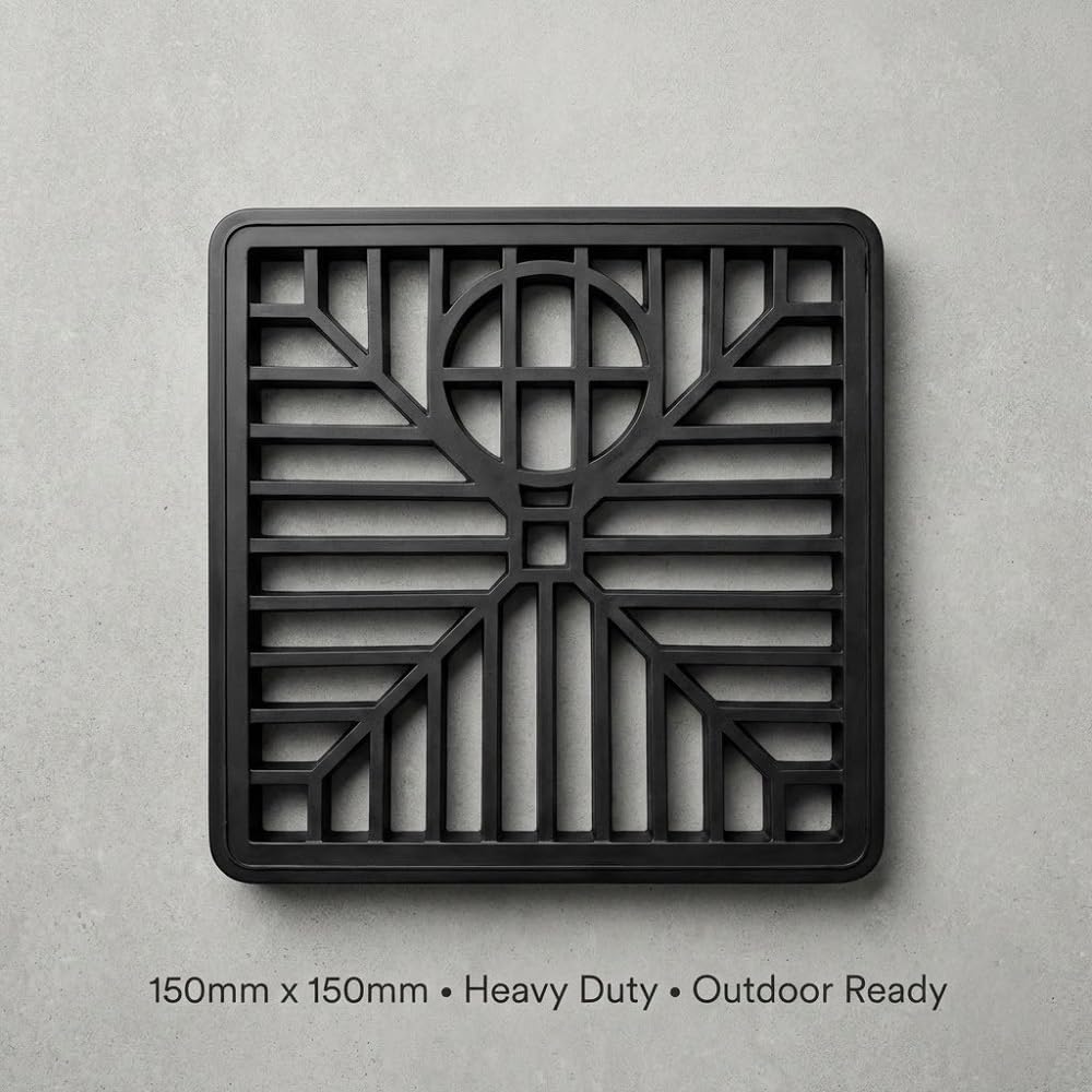 Square Outdoor Drain Cover 150mm x 150mm (6 x 6 in) Heavy Duty Drain Grate Cover for Gardens Patios Driveways Prevents Leaves and Debris Blocking Drainage Durable Weather Resistant for Outdoor Use