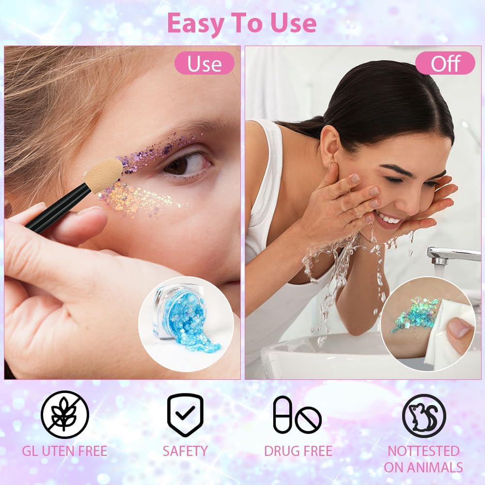 Body Glitter Gel, 12 Colours Face Glitter, Mermaid Sequins Hair Glitter, Chunky Glitters Sparkling Gel for Face, Eye, Body, Hair, Festival Party Makeup Decoration (Style B)