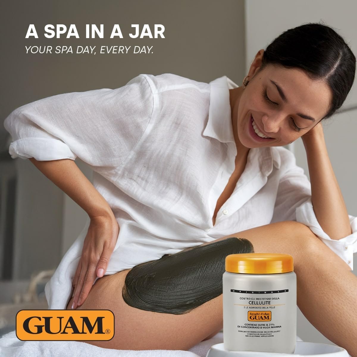 GUAM Seaweed Mud Stubborn &amp; Deeply Rooted Anti Cellulite Treatment - 500g Antioxidant Hot Body Mask Cellulite Remover for Legs &amp; Thighs - Skin Firming Cream to Reduce Imperfections &amp; Boost Circulation