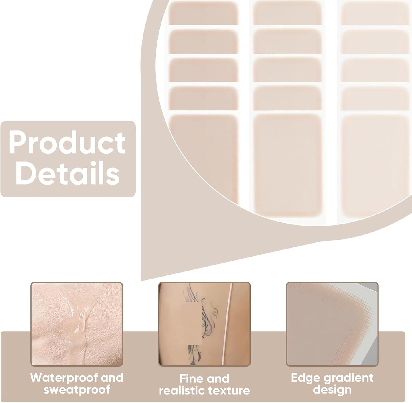 15 Pcs Tattoo Cover Up Patch – Ultra Thin 0.02 mm Invisible Body Concealer Sticker – Waterproof Sweatproof Cover for Tattoos Birthmarks – Fair Light Natural Skin Tones