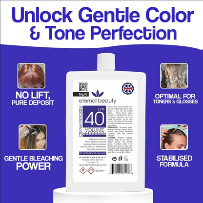 Creme Peroxide 12% (40 Volume) 250ml – Professional Hair Bleach Developer for Salon &amp; Home Use, Smooth Cream Formula for Safe, Even Lightening by Eternal Beauty