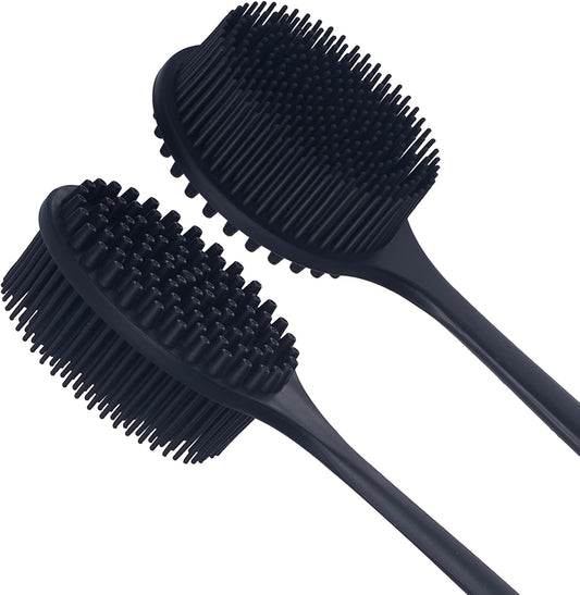 DNC Back Scrubber for Shower Soft Silicone Bath Body Brush with Long Handle (Black)