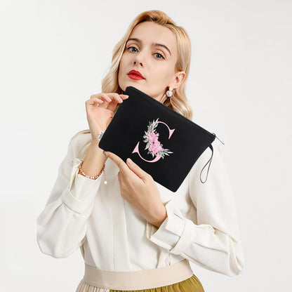 Vavabox A-Z Personalized Initial Makeup Bag, Birthday Gifts for Women Unique,Bride Bridesmaid Gift Cosmetic Bags (S, Black)