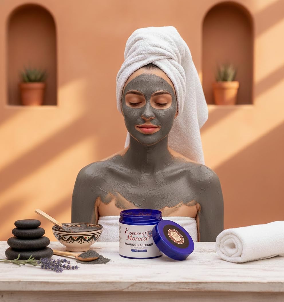 Moroccan Rhassoul Clay Powder Ghassoul used as a Cleansing Facial Body and Hair Shampoo Mask Pure &amp; Natural. 250 g. / 8.8 OZ