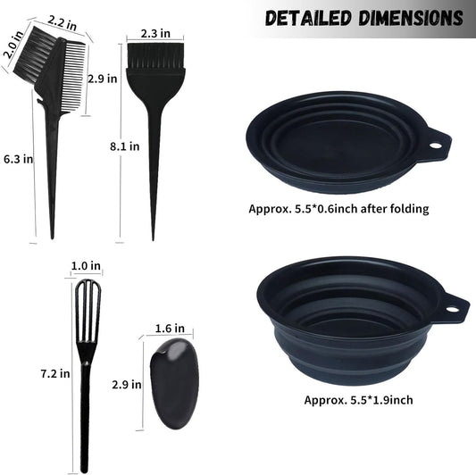 THINTON 6 Pcs Hair Coloring Tools, Hair Dye Bowl and Brush Kit, DIY Beauty Salon Bleaching Tools Kit, Mixing Bowl, Ear Cover, Dye Mixer, Dye Comb