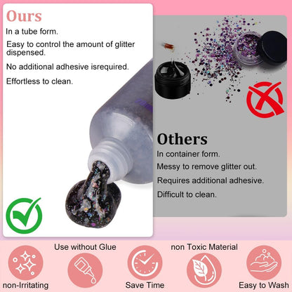 Body Glitter Gel, 20ml Holographic Mermaid Sequins Chunky Cosmetic Face and Body Gel, Sparkling Festival Party Lotion for Face, Eye, Hair, Nail DIY Art (Black)