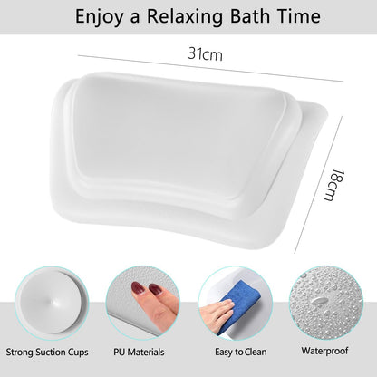 Bath Pillow for Bathtub - Waterproof &amp; 3D Ergonomic Headrest with 2 Strong Suction Cups, Non-Slip Spa Cushion for Neck &amp; Back Support, Comfortable Relaxation - White