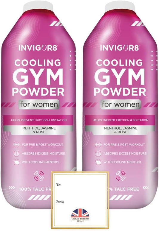 Cooling Gym Powder for Women 2 x170 g Each | 100% Talc Free Powder for Women with Menthol, Jasmine &amp; Rose | Anti Chafing | by Great British Home