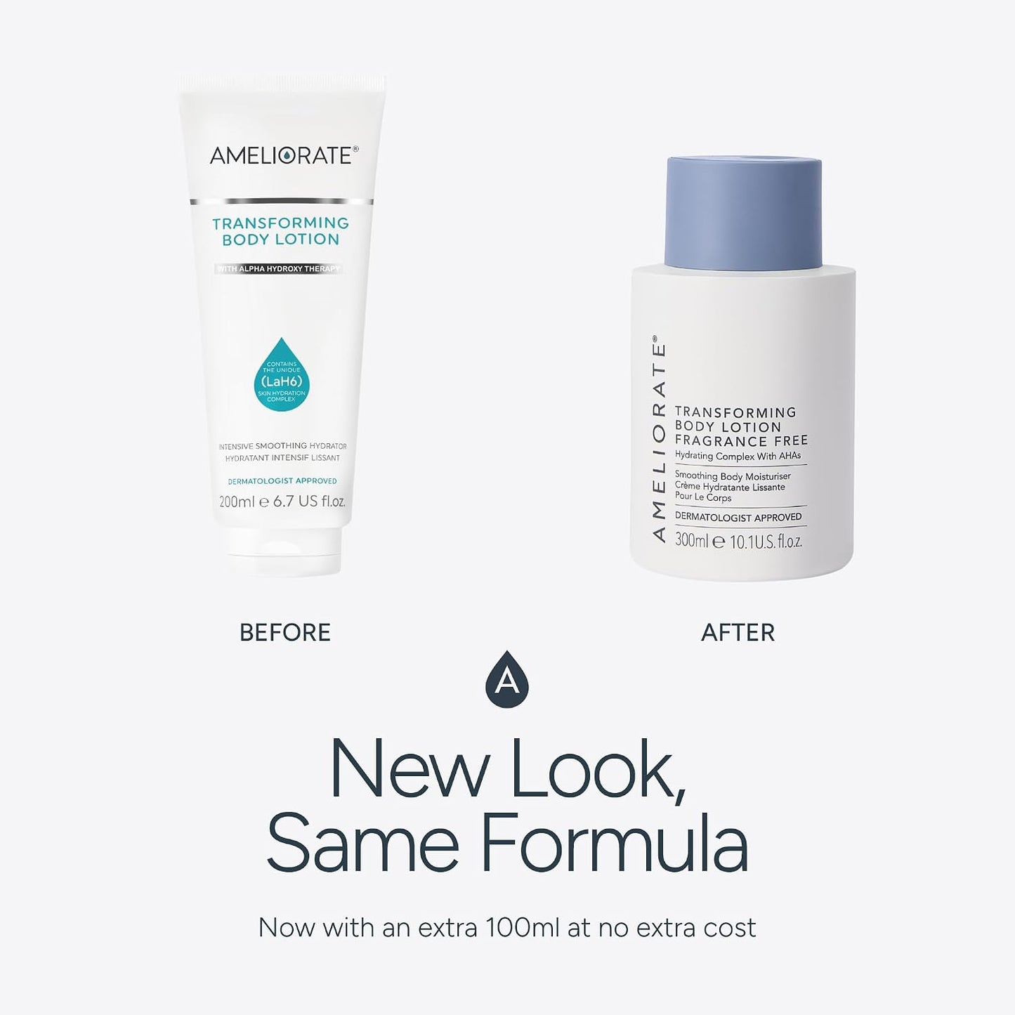 AMELIORATE Transforming Body Lotion Fragrance Free 300ml for Keratosis Pilaris (KP), Rough, Bumpy Skin &amp; Ingrown Hairs | Exfoliating Moisturiser with Lactic Acid (AHA) | Dermatologist Approved