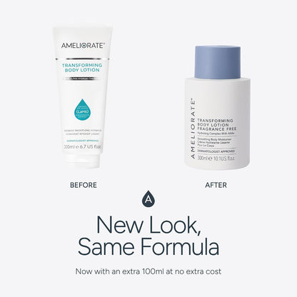 AMELIORATE Transforming Body Lotion Fragrance Free 300ml for Keratosis Pilaris (KP), Rough, Bumpy Skin &amp; Ingrown Hairs | Exfoliating Moisturiser with Lactic Acid (AHA) | Dermatologist Approved