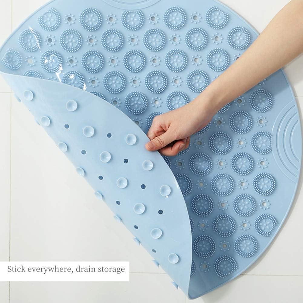 PVC Round Massage Bath Mat Non-Slip Shower Mat Bathroom Mat Machine Washable Bath Mat with Drainage Holes and Suction Cups, 55 x 55 cm, Blue