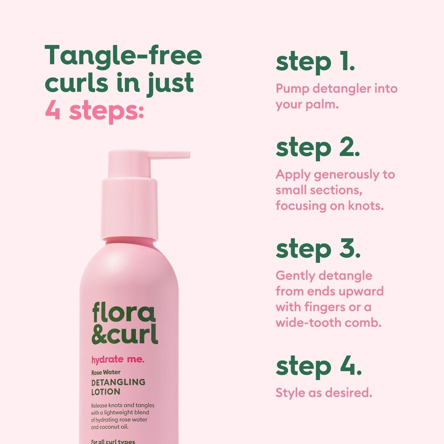 Flora &amp; Curl Rose Water Detangling Lotion | Lightweight Botanical Leave-In Detangler with Rose Water, Coconut Oil, Honey, Oat Silk, Calendula &amp; May Chang Oil | For All Curl Types | 300ml