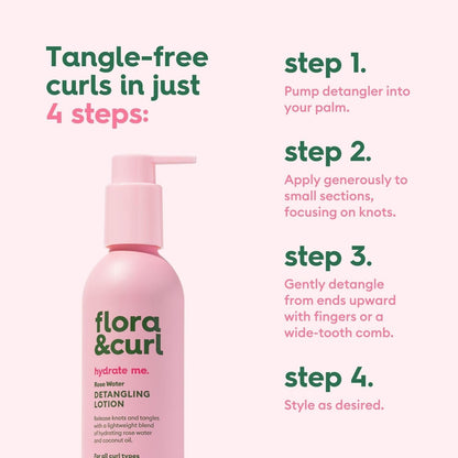 Flora &amp; Curl Rose Water Detangling Lotion | Lightweight Botanical Leave-In Detangler with Rose Water, Coconut Oil, Honey, Oat Silk, Calendula &amp; May Chang Oil | For All Curl Types | 300ml