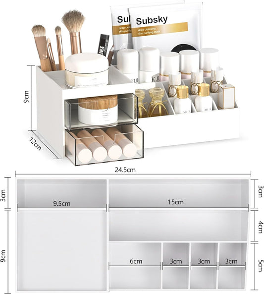 Subsky Makeup Organiser Cosmetics Storage with Drawers, Skincare Organiser, Offices Multi-function Organizer, Sturdy Cosmetic Storage Box with Drawers, for Dresser, Bedroom, Bathroom, White