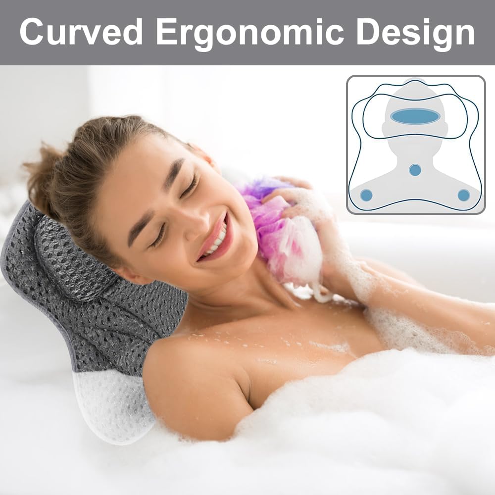 Bath Pillow – Bath Cushion for Head and Neck, Soft 4D Air Bathtub Pillow with Ergonomic Design, Perfect for Relaxing Baths and Spa at Home