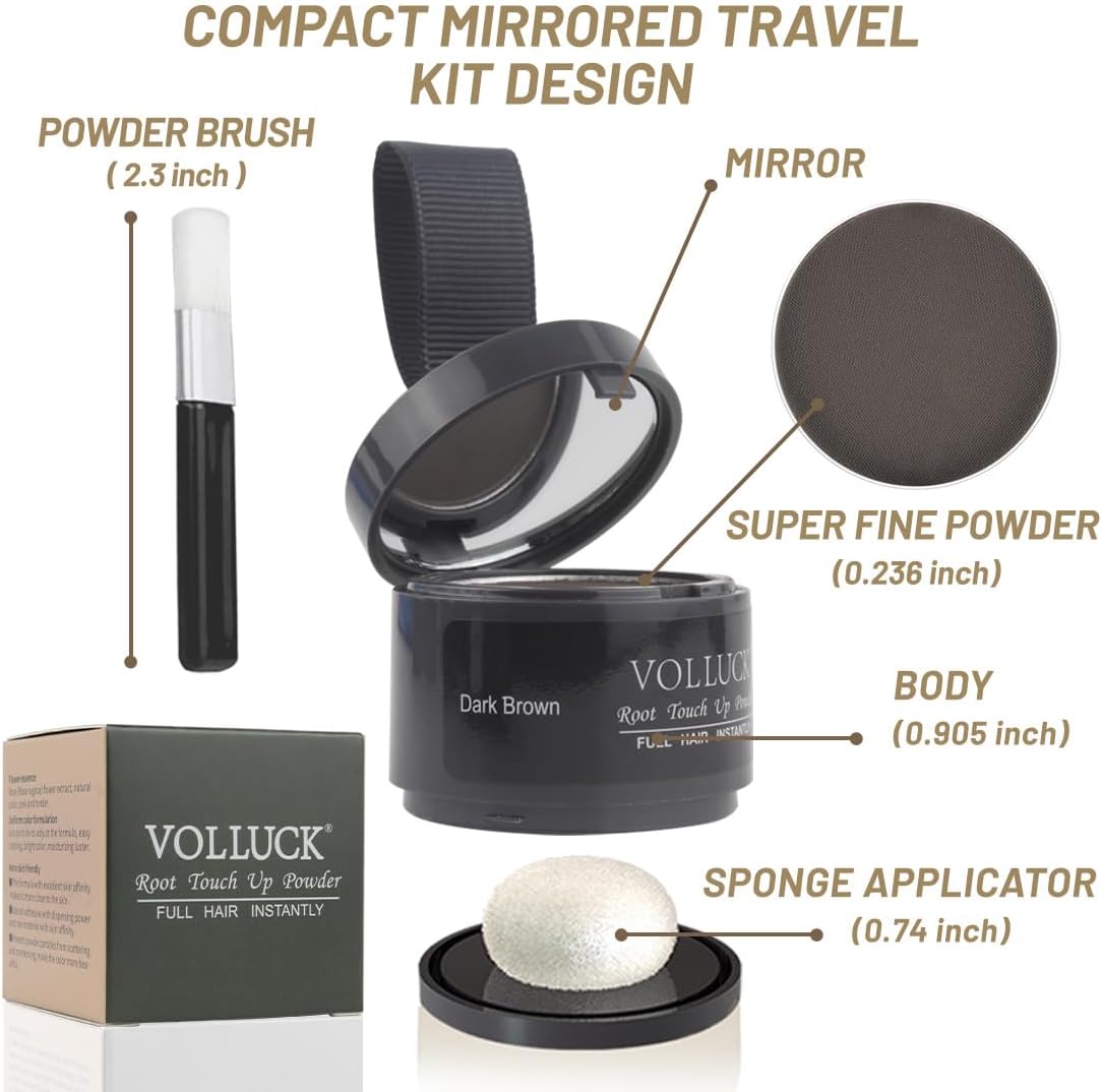 Root Touch up Powder 4g – Covers Grey Roots &amp; Conceals Thinning Hair, Hairline Powder for Men &amp; Women – Natural Look, Easy to Use &amp; Compact for Quick Touch Ups (Dark Brown)