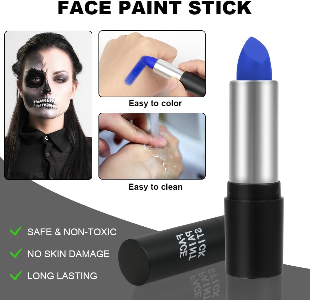 Face Paint Stick, Blue Eye Body Paint Stick for Softball Football Baseball Lacrosse, Non Toxic Makeup Stick for Adults Kids Halloween Cosplay, Sport Oil-based Painting Stick