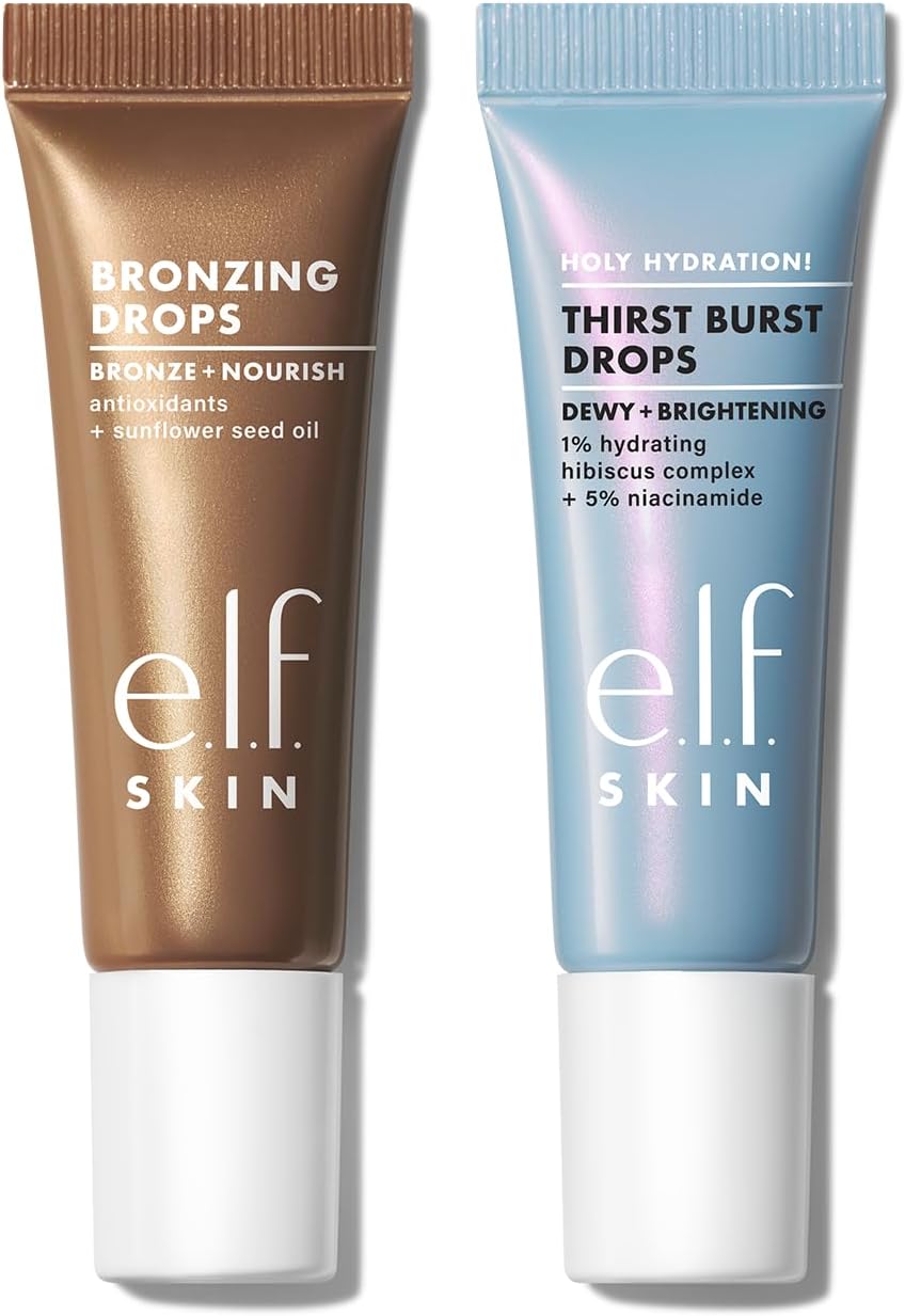 e.l.f. The Hottest Drops Duo, Holy Hydration Thirst Burst &amp; Bronzing Drops, For Dewy, Glowy &amp; Sun-Kissed Finish, With Hyaluronic Acid &amp; 5% Niacinamide, Vegan &amp; Cruelty-Free, Travel-Size