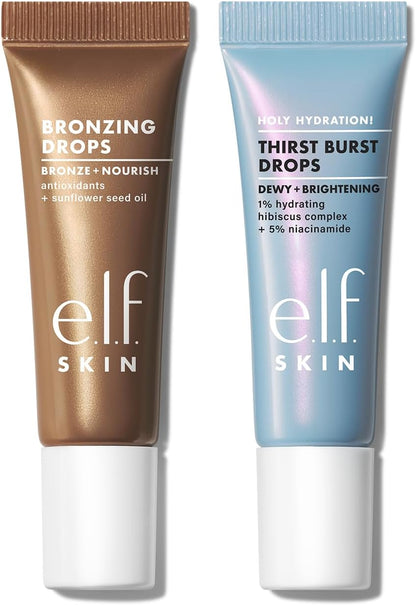e.l.f. The Hottest Drops Duo, Holy Hydration Thirst Burst &amp; Bronzing Drops, For Dewy, Glowy &amp; Sun-Kissed Finish, With Hyaluronic Acid &amp; 5% Niacinamide, Vegan &amp; Cruelty-Free, Travel-Size