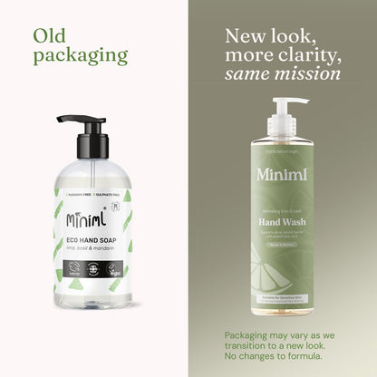 Miniml Natural Hand Wash – Refreshing Lime &amp; Basil 400 ml, 99.6% Natural, Vegan &amp; Cruelty-Free Liquid Soap for Sensitive Skin, Moisturising &amp; Gentle Everyday Hand Cleansing