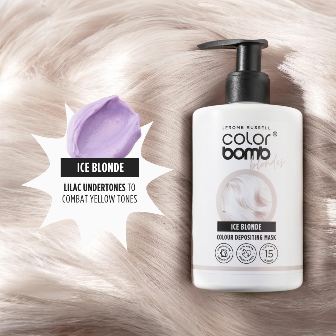 Jerome Russell ICE BLONDE Colour Bomb | Blonde Depositing Hair Mask | Nourishing, Semi-Permanent Colour &amp; Shine Treatment | Vegan &amp; Cruelty-Free | 300ml