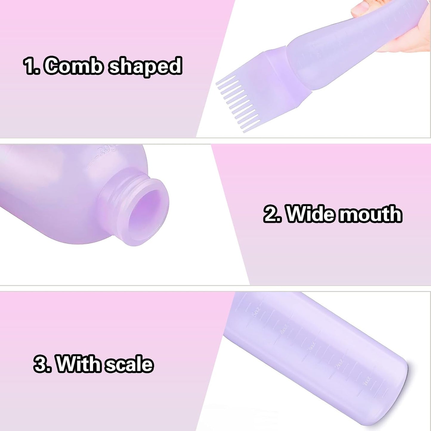 3 Hair Oil Applicator Bottle 3 Scalp Massager,Root Comb Applicator Bottle Graduated,Hair Dye Brush 120ml,Hair Massager Scalp Shampoo Brush(Pink+White+Purple)