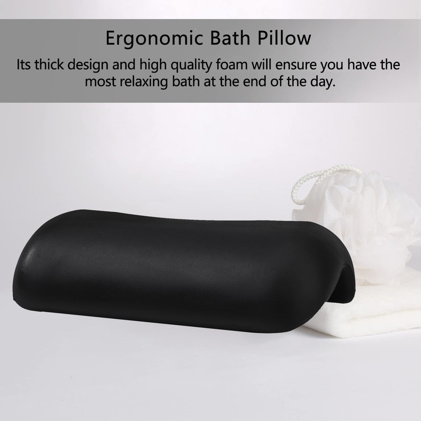 Bath Pillow, Waterproof Bath Pillow, Bathtub Pillow, Bath Cushion with Non-Slip Suction Cups, Bathtub Accessories, Ergonomic Neck and Back Support for Bathroom Home Spa Headrest-Black